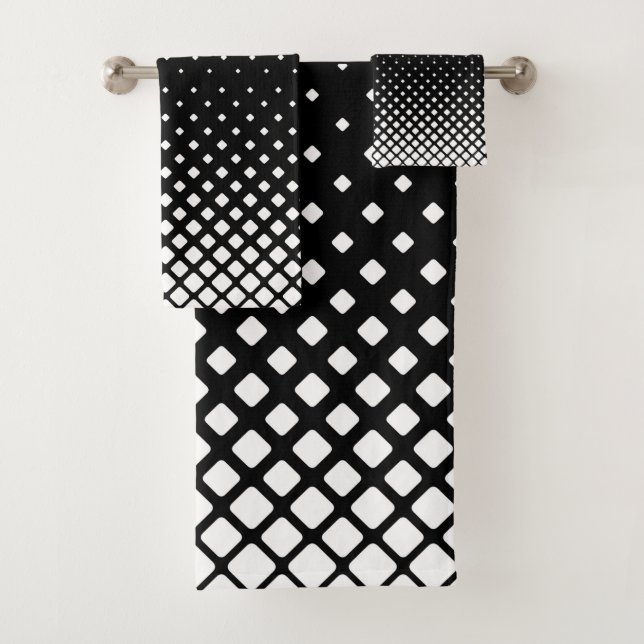 Elegant Abstract Gradient White Diamonds on Black Bath Towel Set (Insitu)