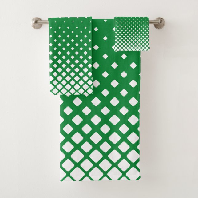 Elegant Abstract Gradient White Diamonds on Green Bath Towel Set (Insitu)