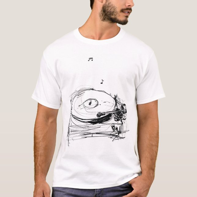 Elegant Abstract Gramophone Sketch T-Shirt (Front)