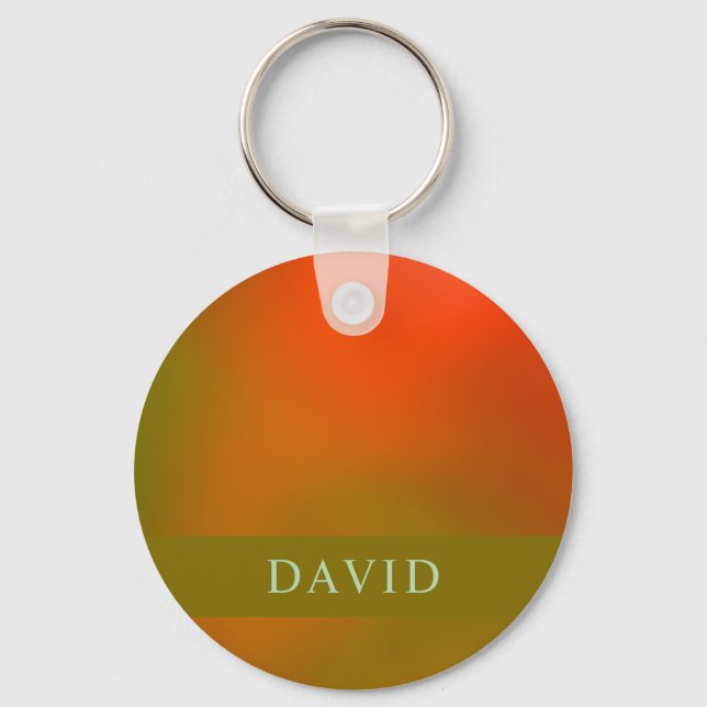 Elegant Abstract Green and Orange Key Ring (Front)