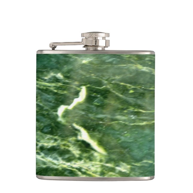 Elegant abstract green wave pattern marble design flask (Front)