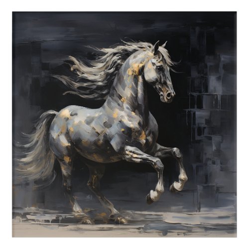 Elegant Abstract Grey with Gold Baroque Horse Acrylic Print