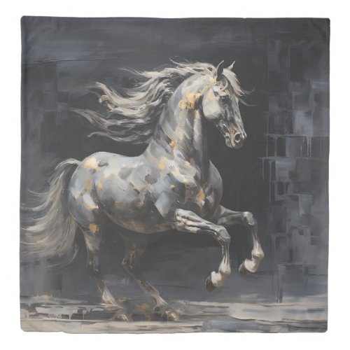 Elegant Abstract Grey with Gold Baroque Horse Duvet Cover