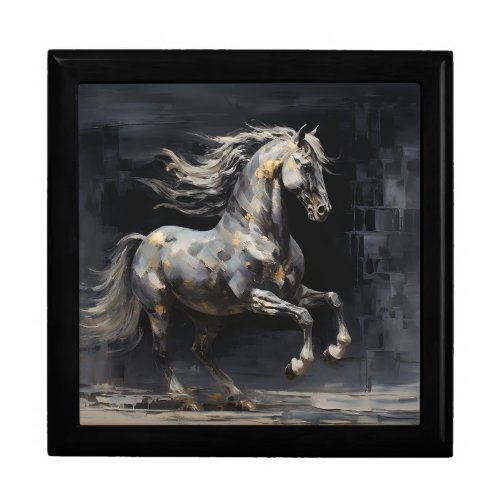 Elegant Abstract Grey with Gold Baroque Horse Gift Box