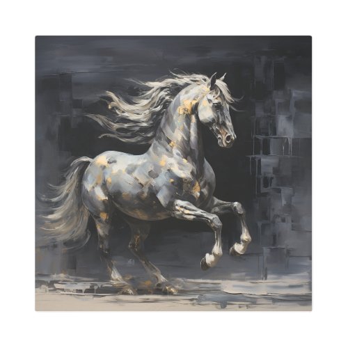 Elegant Abstract Grey with Gold Baroque Horse Metal Print