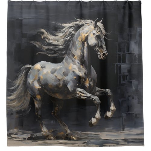 Elegant Abstract Grey with Gold Baroque Horse Shower Curtain