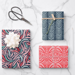 Elegant Abstract in Navy and Pink Christmas Wrapping Paper Sheets