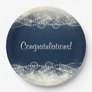 Elegant Abstract Lace and Pearls Congratulations Paper Plates