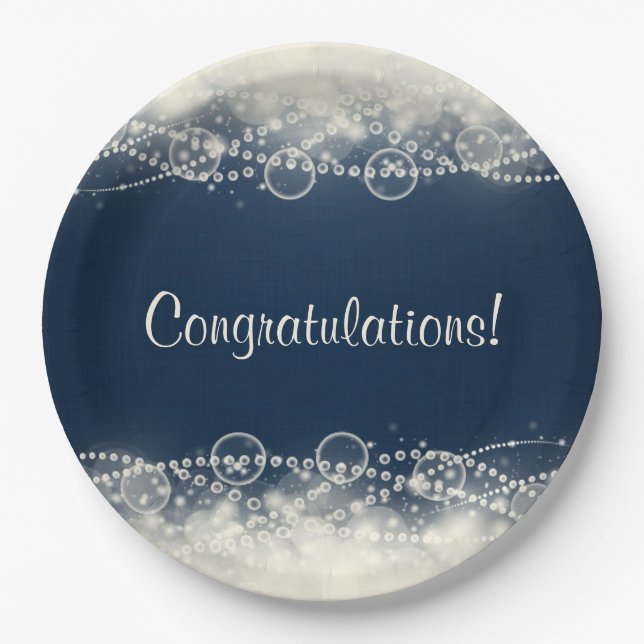 Elegant Abstract Lace and Pearls Congratulations Paper Plates (Front)