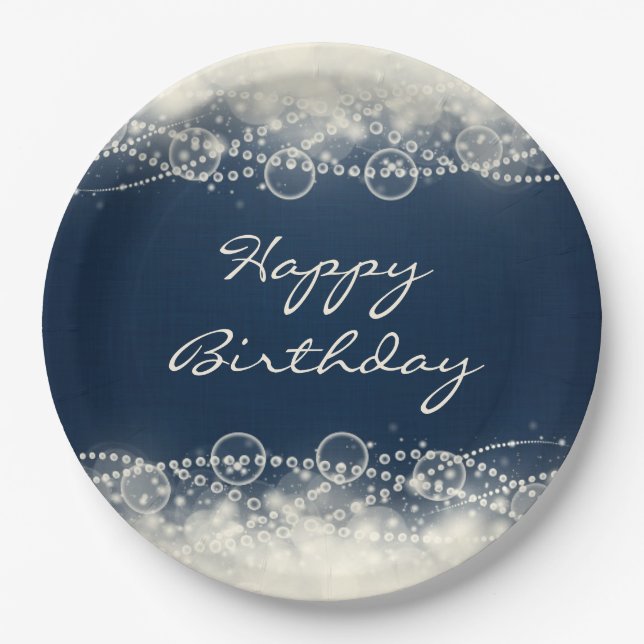 Elegant Abstract Lace and Pearls Happy Birthday Paper Plates (Front)