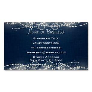 Elegant Abstract Lace and Pearls on Dark Blue Business Card Magnet
