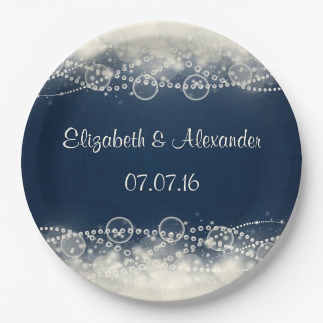 Elegant Abstract Lace and Pearls Wedding Paper Plates (Front)
