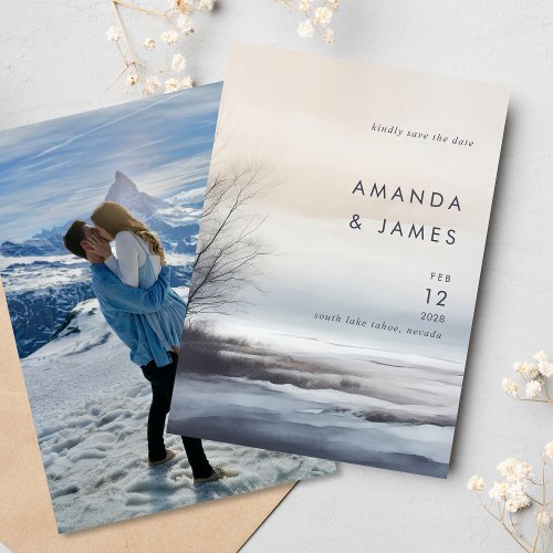 Elegant Abstract Landscape Photo Winter Wedding Save The Date