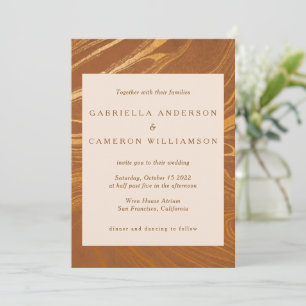 Elegant Abstract Marble Swirl Gold Bronze Wedding Invitation