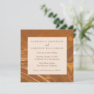 Elegant Abstract Marble Swirl Golden Brown Wedding Invitation
