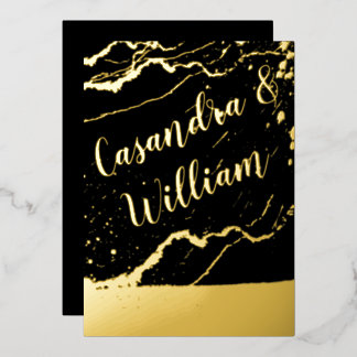 Elegant Abstract Marble Veining Gold Wedding Fo Foil Invitation