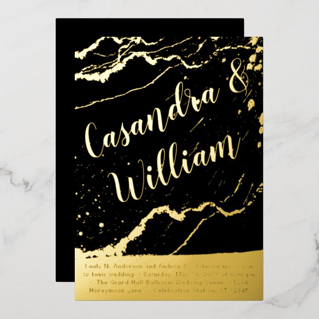 Elegant Abstract Marble Veining Gold Wedding    Fo Foil Invitation (Front/Back)