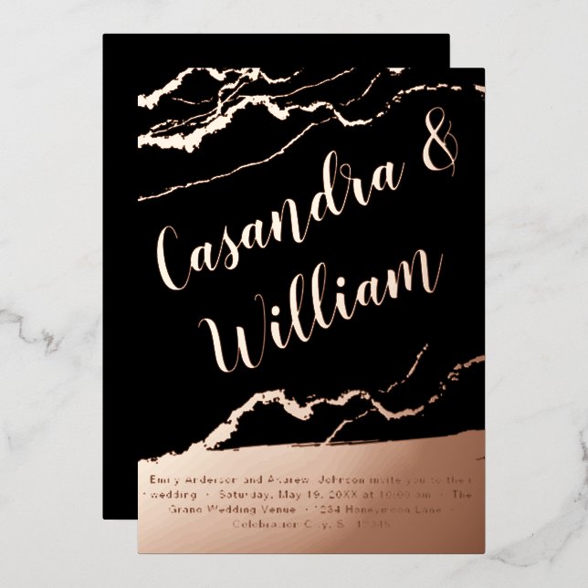 Elegant Abstract Marble Veining Gold Wedding    Foil Invitation (Front/Back)