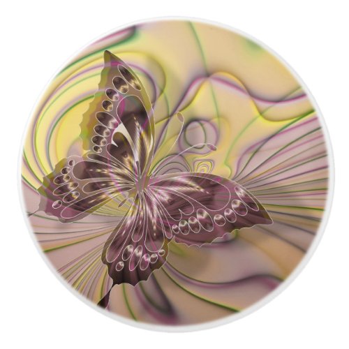 Elegant Abstract Muted Purple Butterfly Ceramic Knob