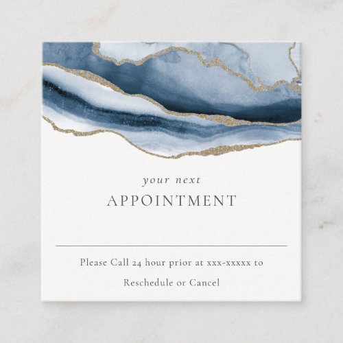 Elegant Abstract Navy Blue Agate Gold Appointment Square Business Card