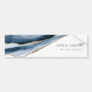 Elegant Abstract Navy Blue Agate Gold Watercolor Bumper Sticker