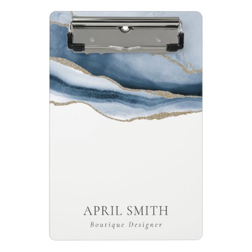 Elegant Abstract Navy Blue Agate Gold Watercolor Mini Clipboard