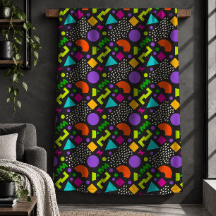 Elegant Abstract Neon Shapes 90s Blanket Decor