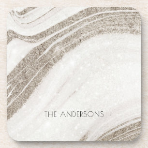 Elegant Abstract Pale Gold Marble Agate Beverage Coaster