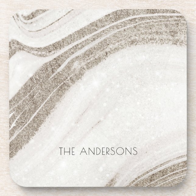 Elegant Abstract Pale Gold Marble Agate  Beverage Coaster (Front)