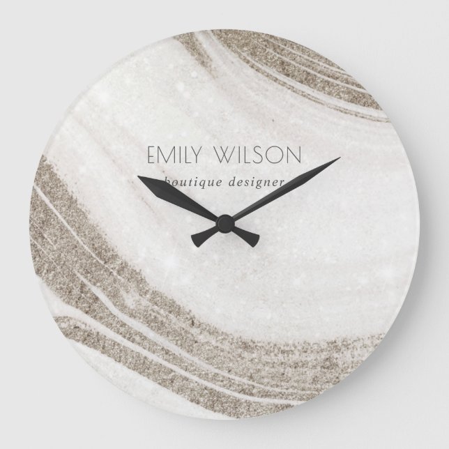 Elegant Abstract Pale Gold Marble Agate  Large Clock (Front)