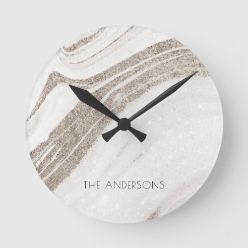 Elegant Abstract Pale Gold Marble Agate  Round Clock