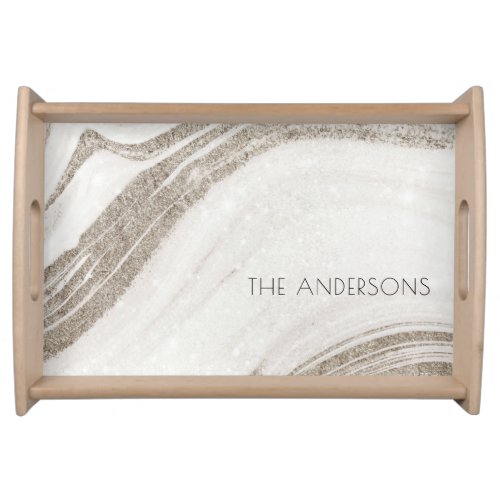 Elegant Abstract Pale Gold Marble Agate  Serving Tray