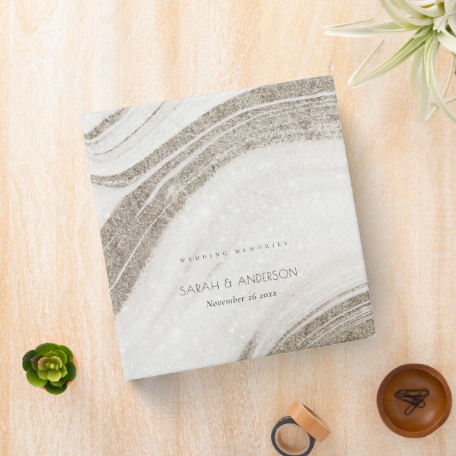 Elegant Abstract Pale Gold Marble Agate Wedding 3 Ring Binder (In Situ)