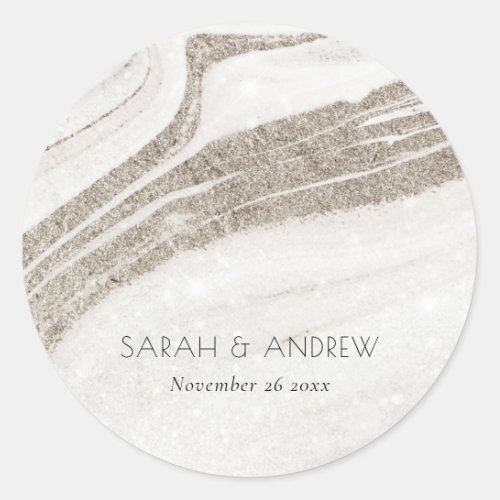 Elegant Abstract Pale Gold Marble Agate Wedding Classic Round Sticker