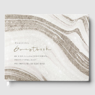 Elegant Abstract Pale Gold Marble Agate Wedding Guest Book