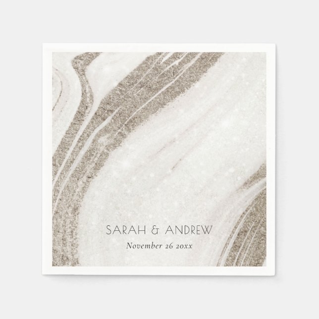 Elegant Abstract Pale Gold Marble Agate Wedding Napkins (Front)