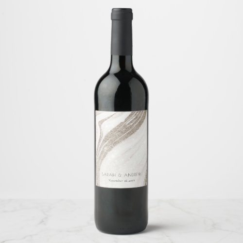 Elegant Abstract Pale Gold Marble Agate Wedding Wine Label