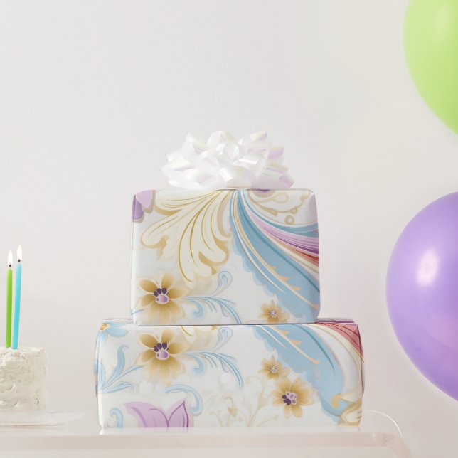 Elegant Abstract Pastel Paisley Purple Floral  Wrapping Paper (Party Gifts)