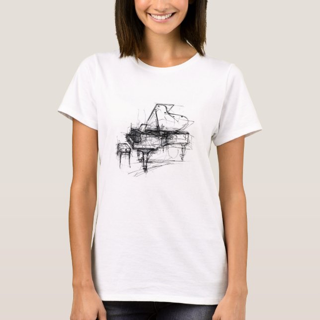 Elegant Abstract Piano Sketch T-Shirt (Front)