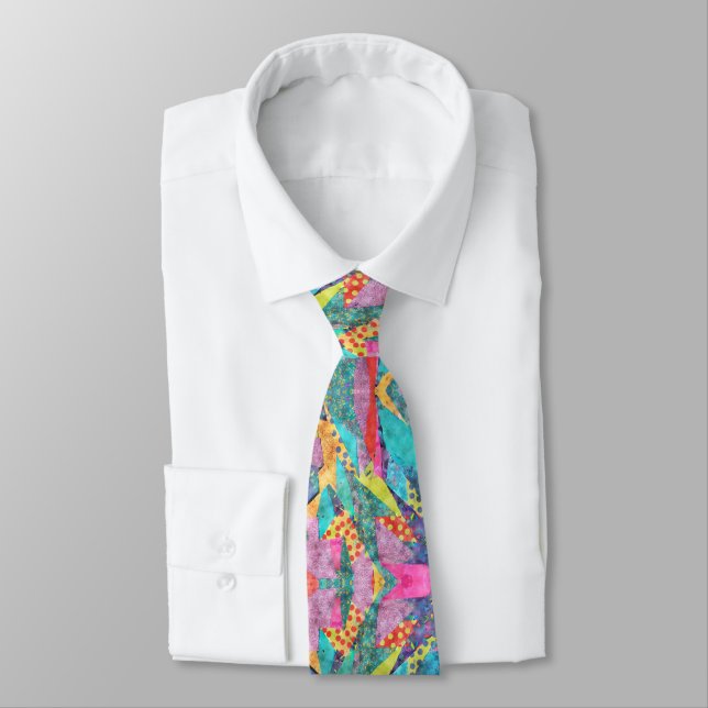 Elegant Abstract Pink and Teal Men's Neck Tie (Tied)