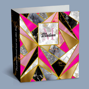 Elegant abstract pink black geometric 3 ring binder