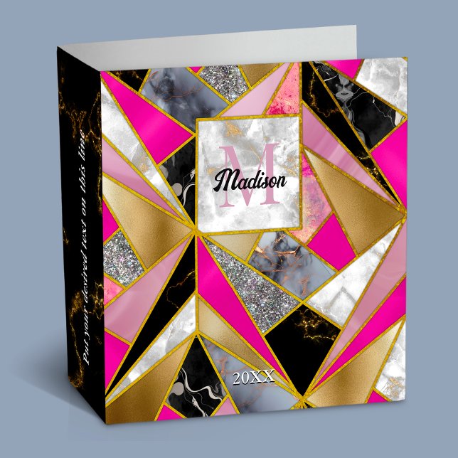 Elegant abstract pink black geometric 3 ring binder (Creator Uploaded)
