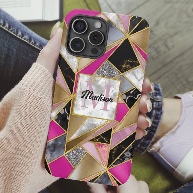 Elegant abstract pink black geometric Case-Mate iPhone case (Creator Uploaded)