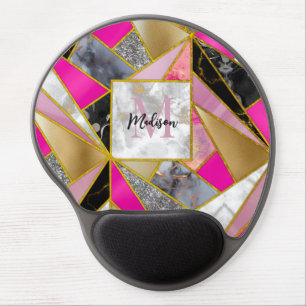 Elegant abstract pink black geometric gel mouse pad