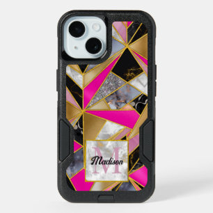 Elegant abstract pink black geometric otterbox  iPhone 15 case