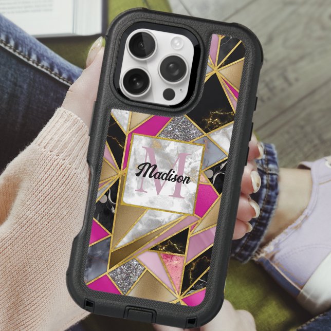Elegant abstract pink black geometric otterbox iPhone case (Creator Uploaded)
