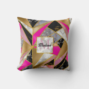 Elegant abstract pink black geometric throw pillow