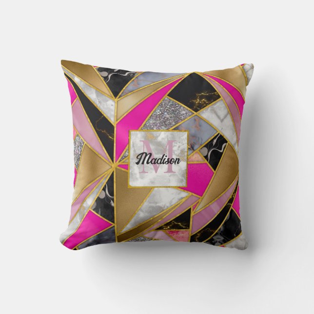 Elegant abstract pink black geometric throw pillow (Front)