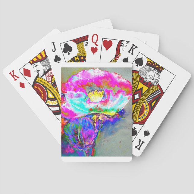 Elegant abstract Pink floral Poppy painting  Poker Cards (Back)