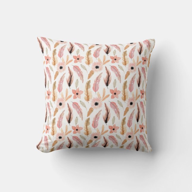 Elegant Abstract Pink Floral Watercolor Pattern Throw Pillow (Front)